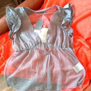Sheer Grey and satin trim and white lace detail. New with tags Mexx Size S